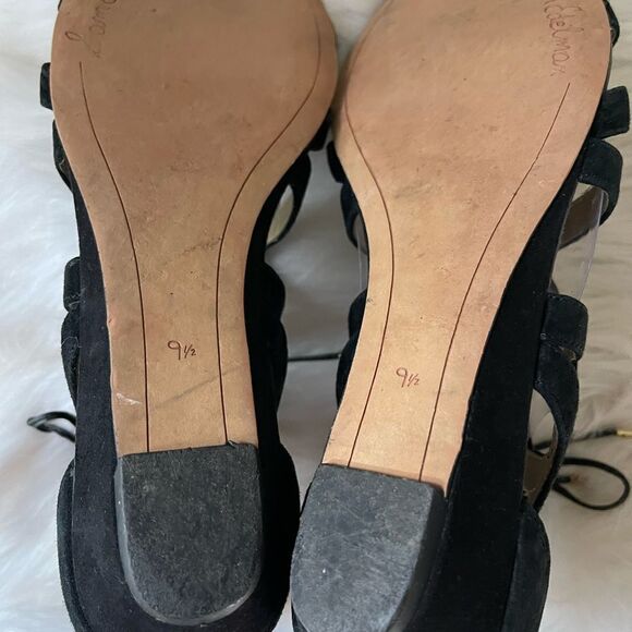 Sam Edelman leather suede lace up straps wedge sandals back zipper size 9.5 - Picture 8 of 9